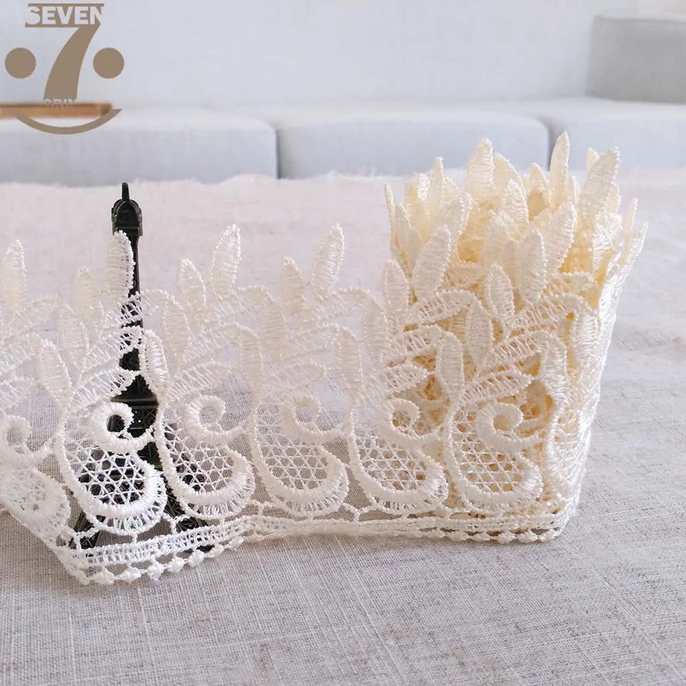 

Free Shipping 1 Lot/15 Yards Wide Beige Colour Embroidered Chemical Water Soluble Lace Border