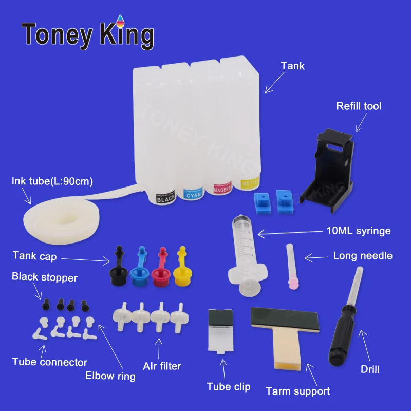 Toney King Diy СНПЧ чернила системы для hp 350 351 чернильный картридж XL Officejet J5730 J5780 J5785 J5790 J6410 J6450 J6480 принтер танк