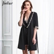 Jielur халат женский сексуальный кружевной ванный халат с пэчворк шелковое атласное платье наборы мода высокого качества для свадьбы невесты подружки невесты халаты