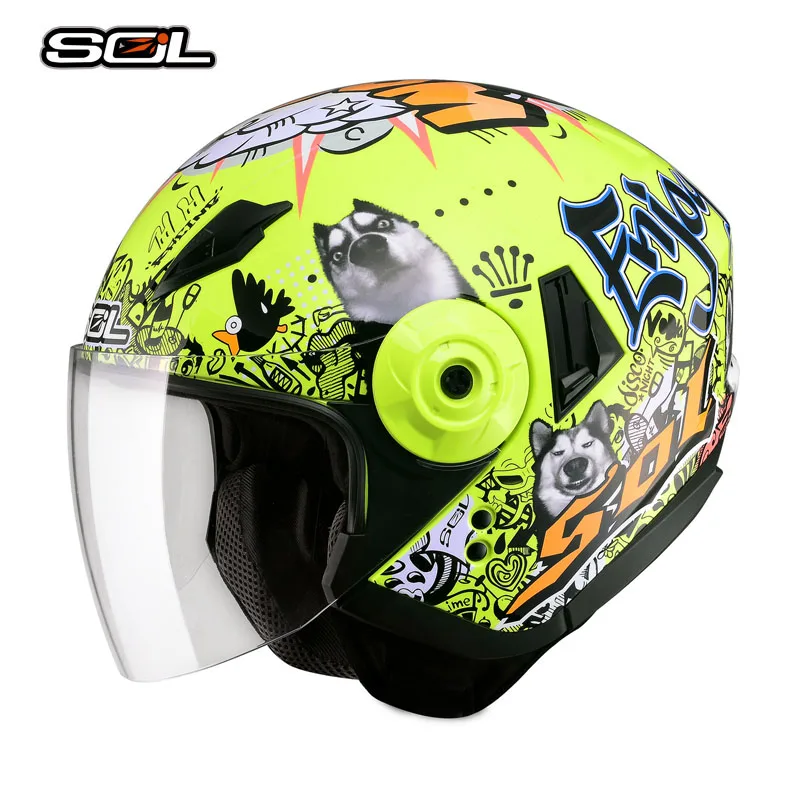 

SOL Helmet motorcycle open face capacete para motocicleta cascos para moto racing motorcycle vintage helmets with dual lens
