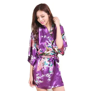 

Fashion Women Peacock Kimono Japanese style Bath Robe Nightgown Gown Yukata Bathrobe Sleepwear With Belt S M L XL XXL XXXL