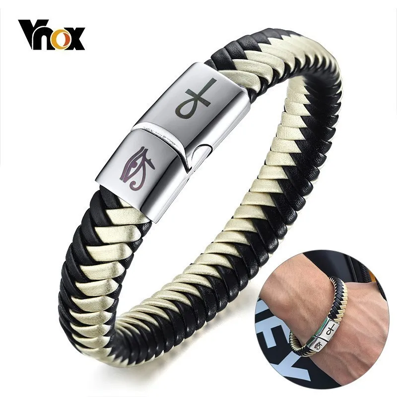 

Vnox Horus Eyes Anka Cross Bracelets for Men Genuine Braided Leather with Stainless Steel Magnet Clasp Unique Religious Jewelry