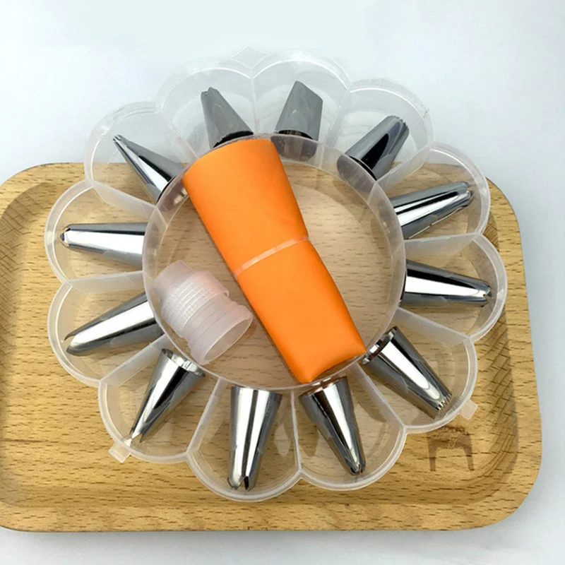 

14Pcs/Set DIY Cake Decorating Set Stainless Steel Nozzle Set Icing Piping Cream Pastry Bag Nozzle Set with Collecting Storage