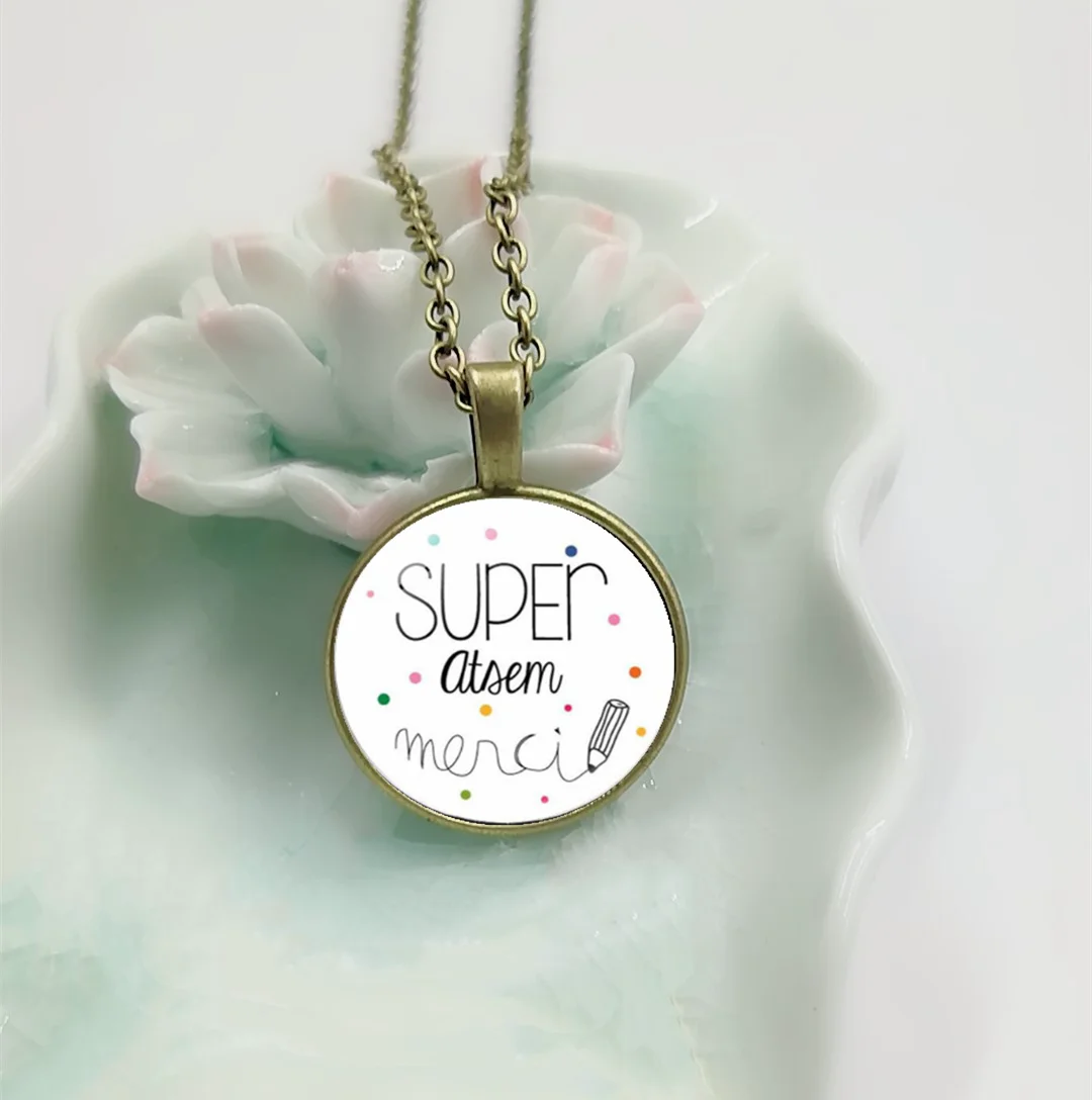 

New 1Piece Merci Maitresse Fashion Pendant Necklace Silver Crystal Metal Necklace Men and Women Jewelry Teacher Gift