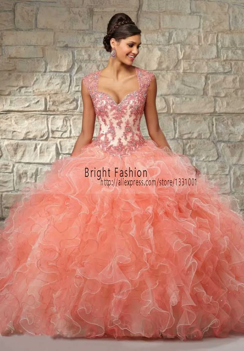 Vestidos De Quinceanera 2015 Color Coral Quinceanera Dress Sexy Ball