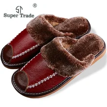 ST SUPER TRADE/зимние женские домашние тапочки из натуральной кожи для мужчин; меховая теплая плюшевая нескользящая домашняя обувь; Женская хлопковая обувь на плоской подошве