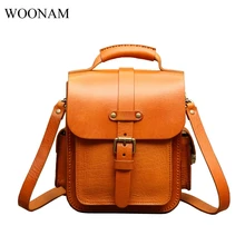 WOONAM ручная работа мужская или Женская Ретро Натуральная Воловья кожа с верхней ручкой сумка через плечо WB295