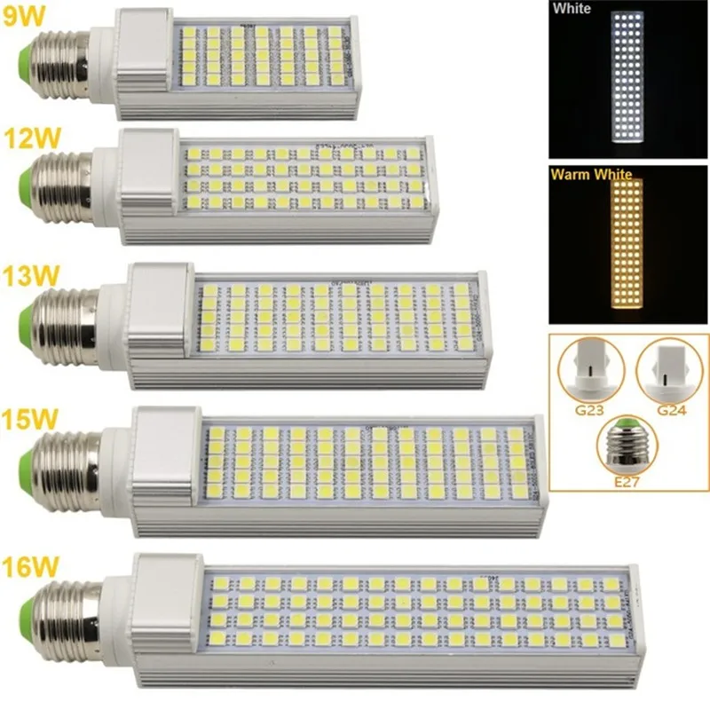 Лампада G23 G24 E27 7 Вт 9 Вт 12 Вт 13 Вт 15 Вт 16 Вт 85 В-265 в/AC горизонтальная вилка лампа SMD5050 Bombillas светодиодный PL кукурузная лампа Точечный светильник CE RoHS