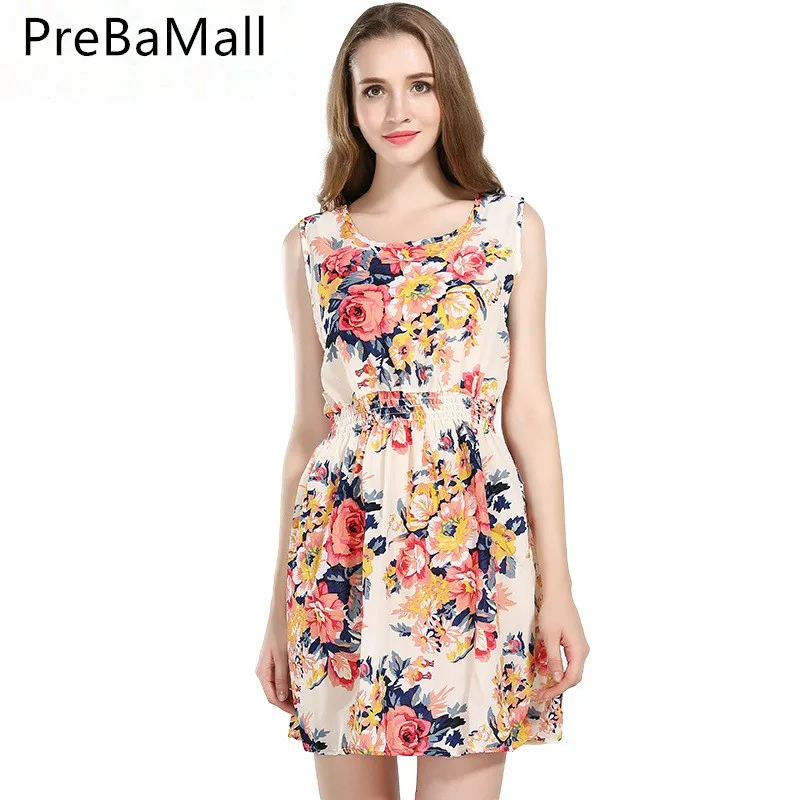 

Sweet Style Short Summer Dress Women Floral Print Chiffon Dress Casual Shift Dresses Vestido Sleeveless Sundress D08