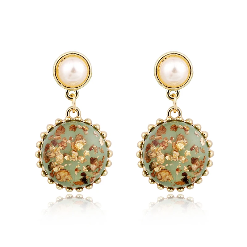 Dayoff Korean Simulated Pearl Earrings Geometric Round Drop Dangle For Women Jewelry Fashion Trendy Resin E123 | Украшения и