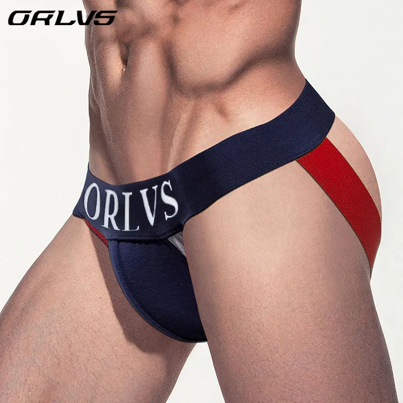 

ORLVS Brand Men Underweaar Sexy Cotton Jockstrap Briefs Panties Underpants Cueca Gay Underwear Men Thong Men String homme OR14