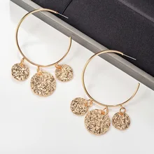Модный золотой цвет большой круг обруч серьги для женщин винтажные круглые серьги массивные ювелирные изделия металлические аксессуары Bijoux