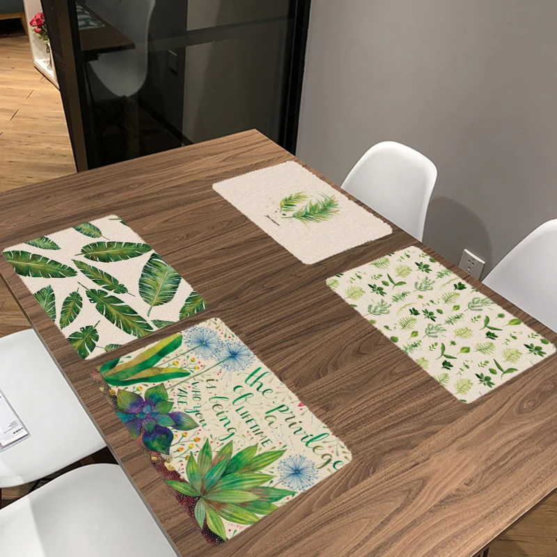 

Hot Sale Monstera Green Plant Printed Table Napkins For Wedding Mats Bowl Dining Mats Kids Table Set Home Decoration Accessories