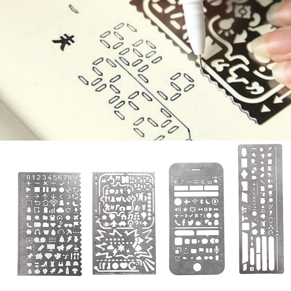 

4PCS Multi Functional Stainless Steel Hollow Ruler Drawing Stencils Templates DIY Tool Diary Template Ruler
