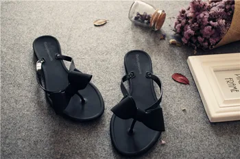 

PVC Summer Slippers Women's Beach Shoes Red Black White Flip Flops Jelly Shoes Butterfly Knot Flat with Outside Casual Novelty