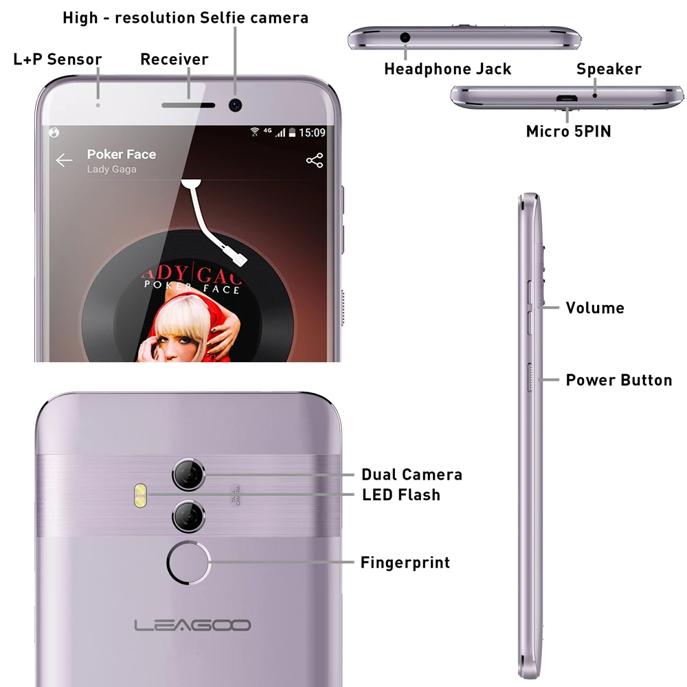  LEAGOO T8s Face ID Smartphone 5.5''FHD Incell RAM 4GB ROM 32GB Android 8.1 MT6750T Octa Core 3080mA