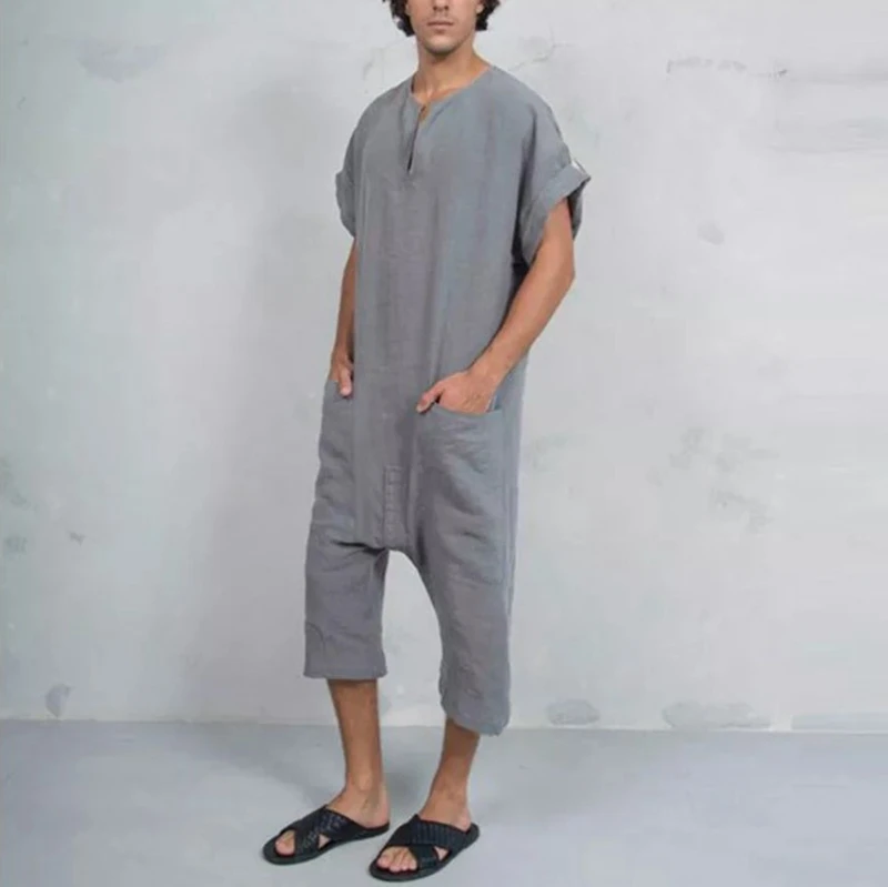 Laamei 2019 Fashion Cotton Men Pants Cotton Vintage Jumpsuit Leisure Loose Pocket Trouser Men Overalls Muslim Islamic Cross-pant