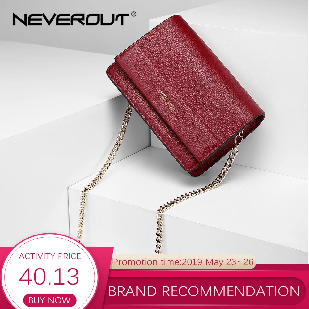 NEVEROUT Soft Genuine Leather Bag for Women Ladies Small Messenger Purse Solid Flap Shoulder Sac Chain Crossbody Mini Handbag