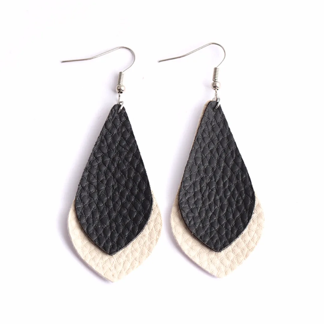 Bohemian PU Leather Long Drop Earrings For Women Trendy Statement Multi Layer Water Drop Earring oorbellen Jewelry Shellhard