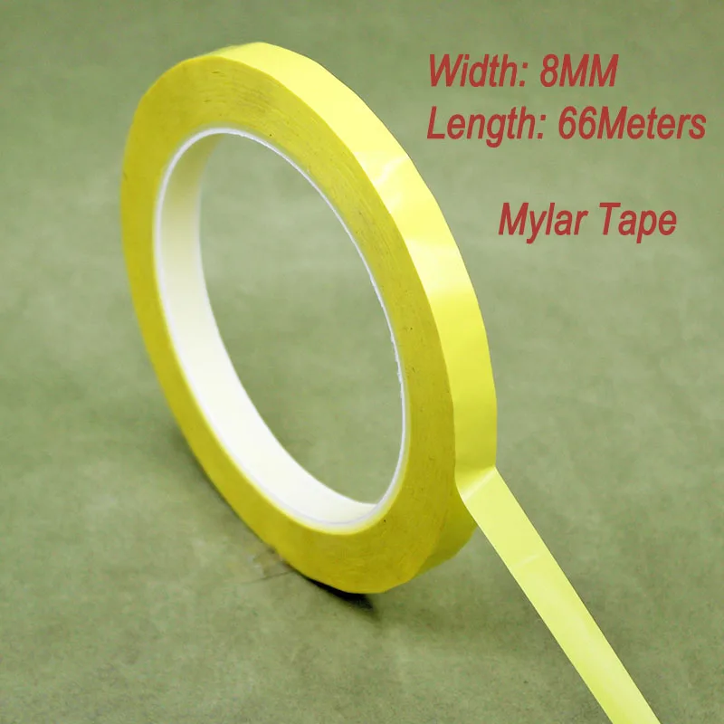 2rolls/Lot 8MM Width 66 Meters Length PET Film Yellow Mylar Tape