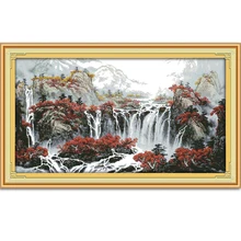Joy sunday herbst berg mit brunnen gezählt kreuzstich dmc stickpackungen für stickerei home decor hand f486