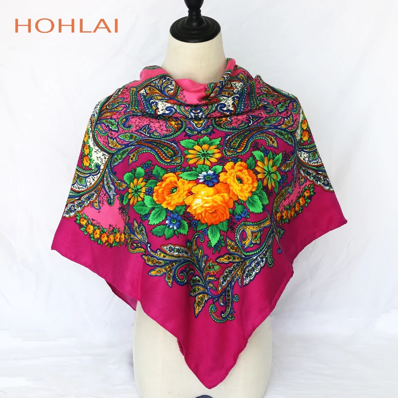 Big Square 120*120CM Twill Scarf Bohemia Ethnic Flowers Vintage Style Winter Autumn Muslim Woman Lady Scarf