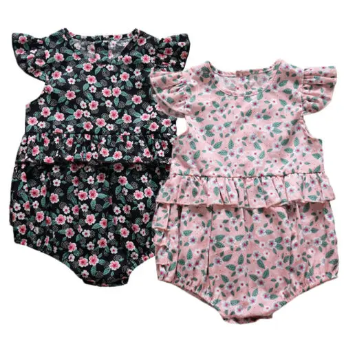 

Newborn Baby Girl Sleeveless Flying SleeveRomper Floral Ruffle Jumpsuit Outfit Set Clothes