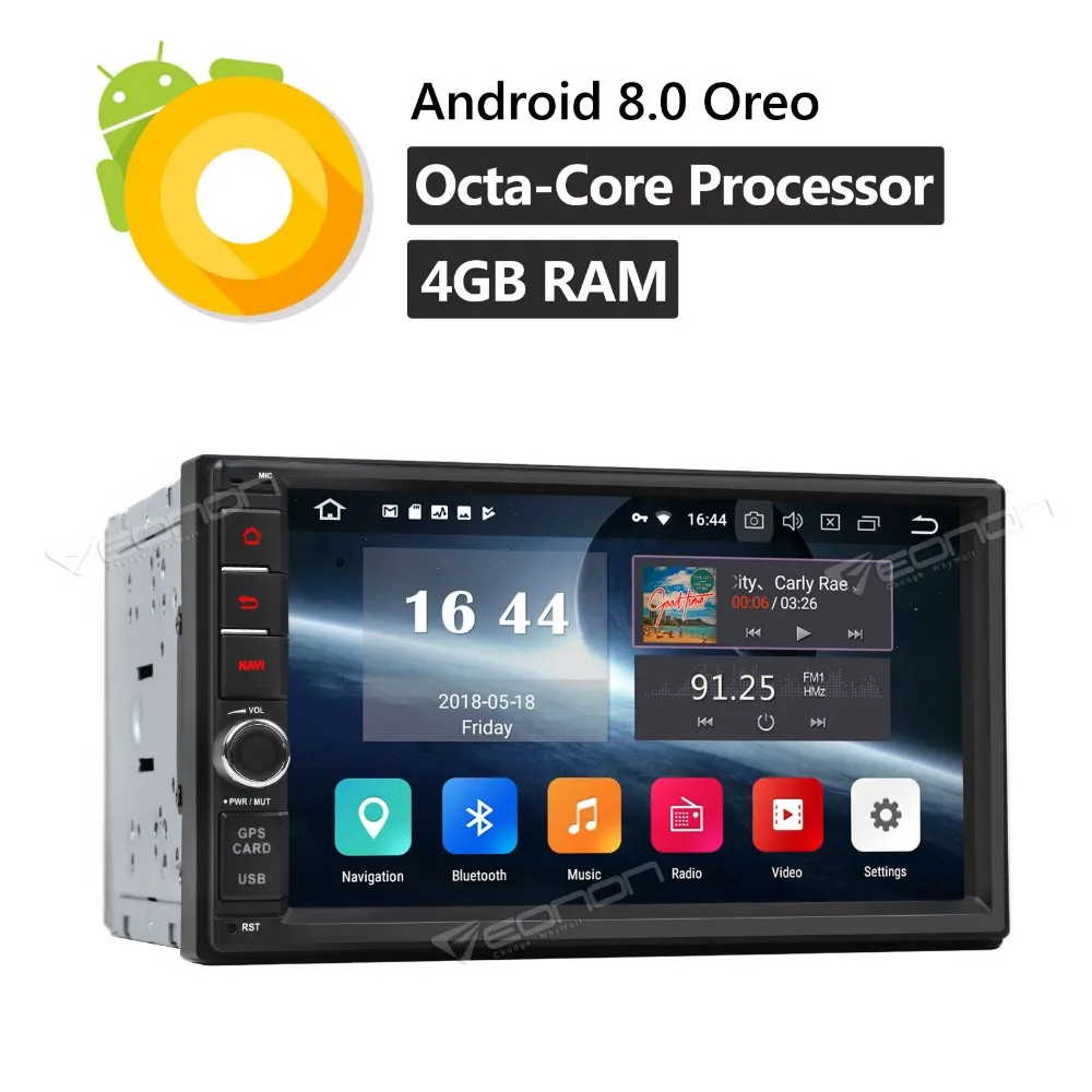 EONON 2 Din 7'' Android 8.0 Octa Core 4G RAM Universal Car Radio Stereo Player GPS Navigation Bluetooth FM WIFI USB NO DVD