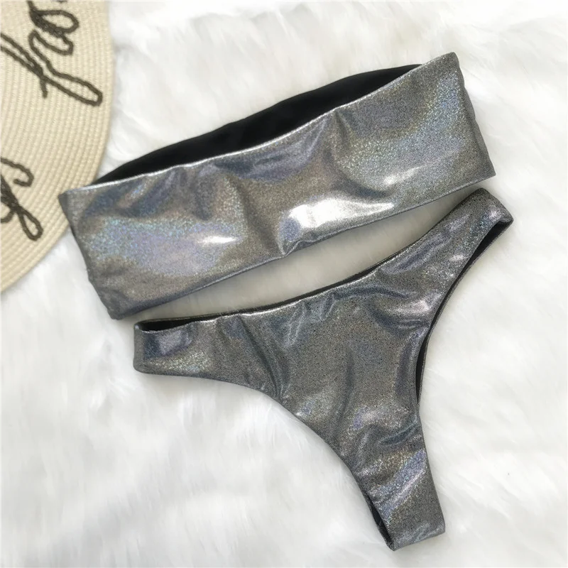 Бикини 2018 купальник для женщин Maillot De Bain сексуальный с серебряными блестками