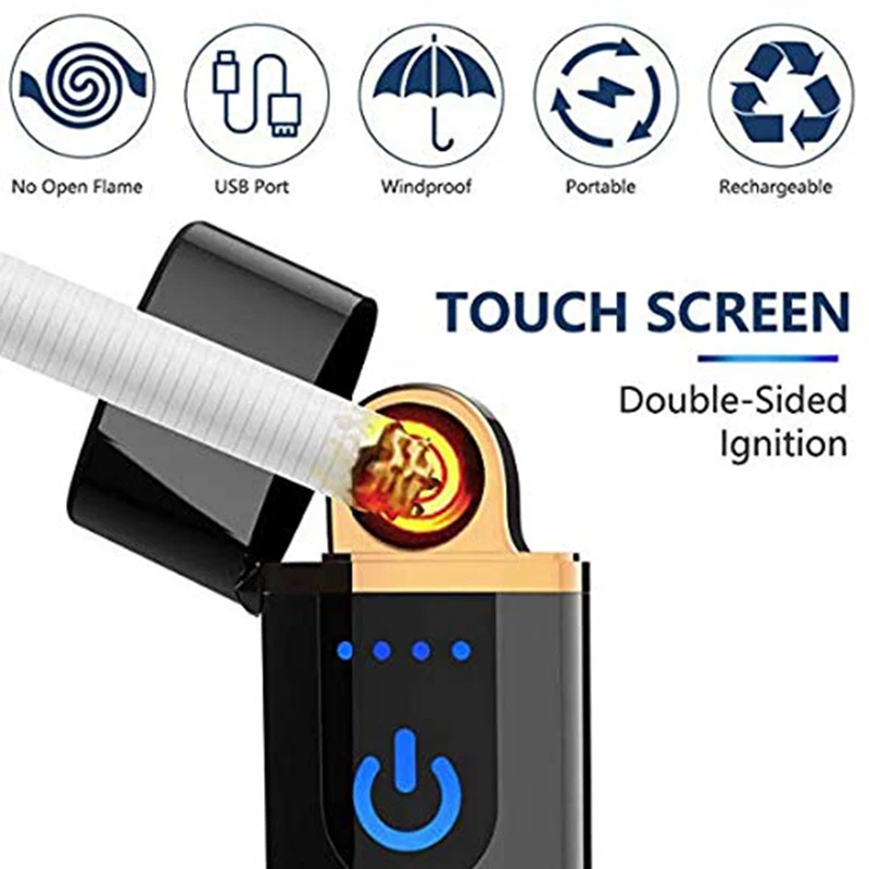 НОВАЯ тонкая зарядка через usb Зажигалка с сенсорным экраном зажигалки для электронных сигарет маленькая перезаряжаемая электрическая зажигалка ветрозащитный подарок для мужчин