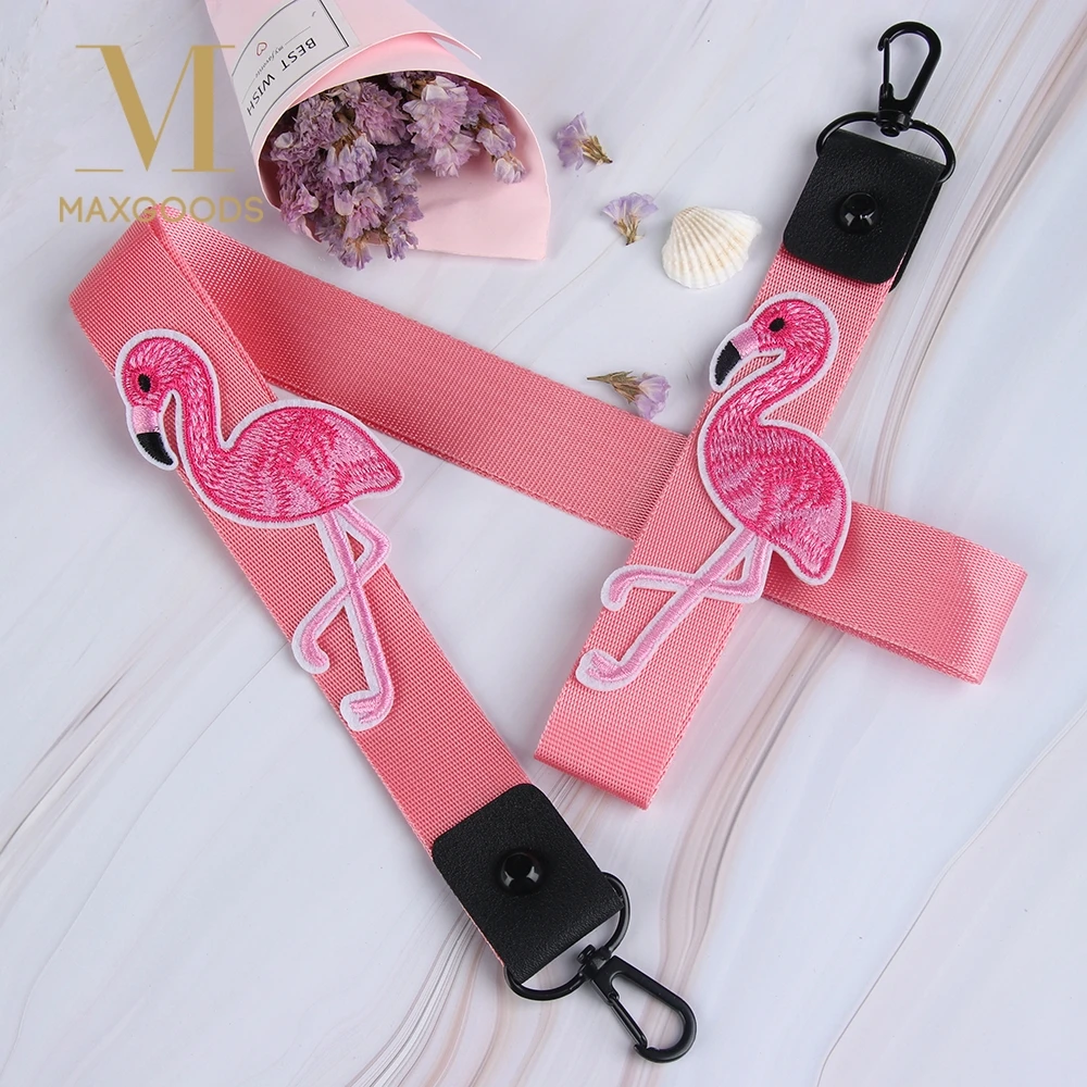 

Pink Ribbon Flamingo Lanyard Keychain Women Phone Case Wallet key chain porte clef For Bag Keyring llaveros mujer sleutelhanger