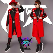 Певец, с надписями, цвета красный, черный двубортный костюм с длинными рукавами шерстяное пальто костюмы для ночного клуба сервис A241