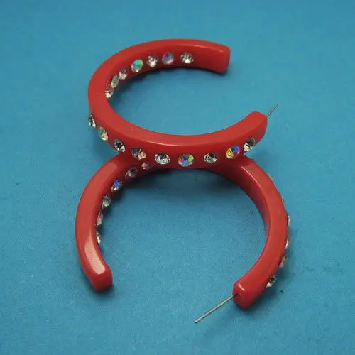 

Single row inner and outer Crystal rhinestone acrylic earring in hoop earring resin Material 9 colors Mix