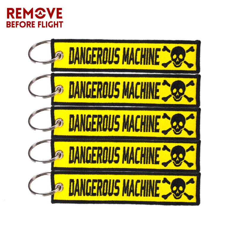 Dangerous Machine Warning Tag Keychain for Factory Motorcycles and Cars Safty Key Tags Embroidery Yelloew Danger Keychain (4)
