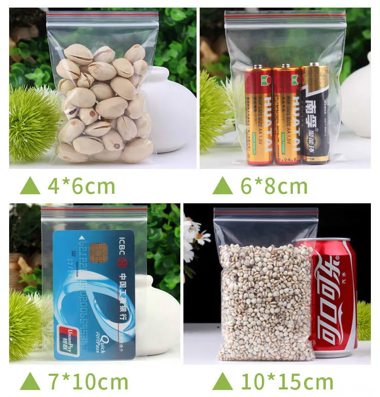 100Pcs Mini Plastic Ziplock Bags Jewelry Zipper Zip Lock PE Food Packaging Thick Clear Dustproof Storage