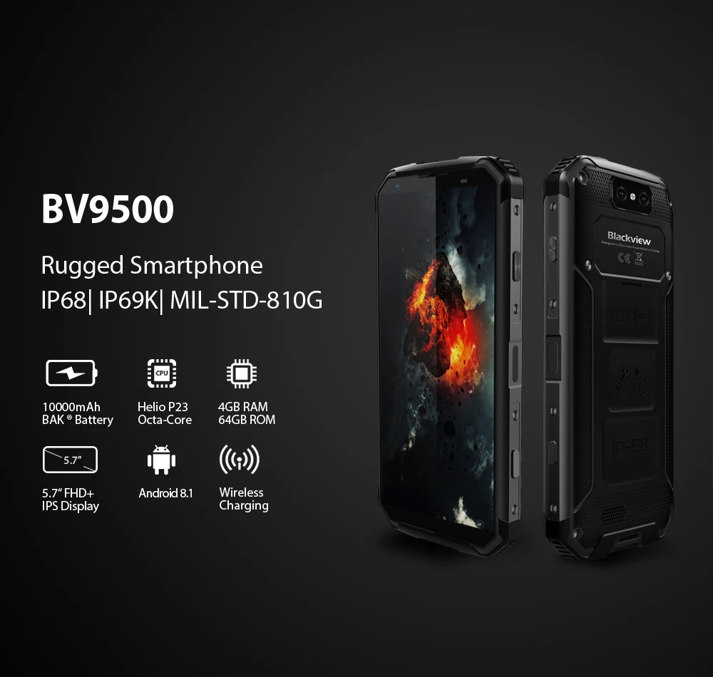 Blackview BV9500 водонепроницаемый противоударный с IP68 смартфон 4G 10000 мАч Android 8,1 4G B + 6 4G B Octa Core 5,7 "13.0mp мобильного телефона