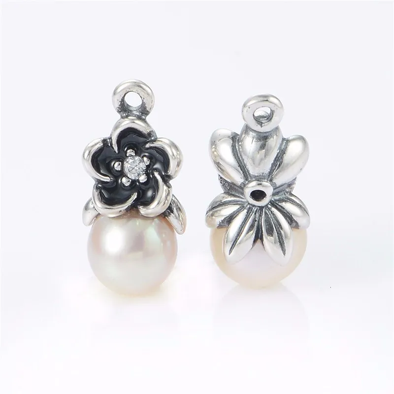 Original-925-Floral-pendientes-de-gota-blanca-perlas-y-piedra-CZ-de-la-joyería-Compatible-la