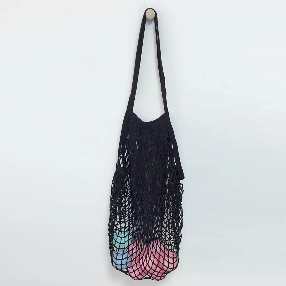 Экологичная многоразовая сумка для покупок, сумки для продуктов, тканая Сетчатая Сумка-органайзер, сумка из хлопка высокого качества - Цвет: Черный