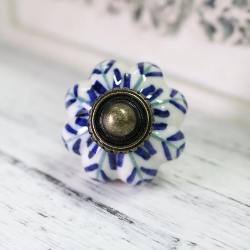 Vintage Blue /& White Ceramic Button Drawer Knob Door Cupboard Handles Pulls