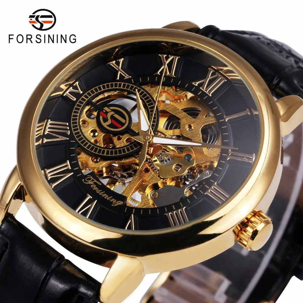 2017 FORSINING 3D Logo Black Gold Men Mechanical font b Watch b font Montre Homme Men