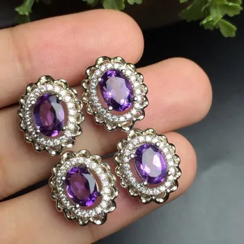 

On Sale Fine Jewelry real high quality 925 sterling Silver 100% Natural Amethyst Gemstone Earrings For Women Fine earrings