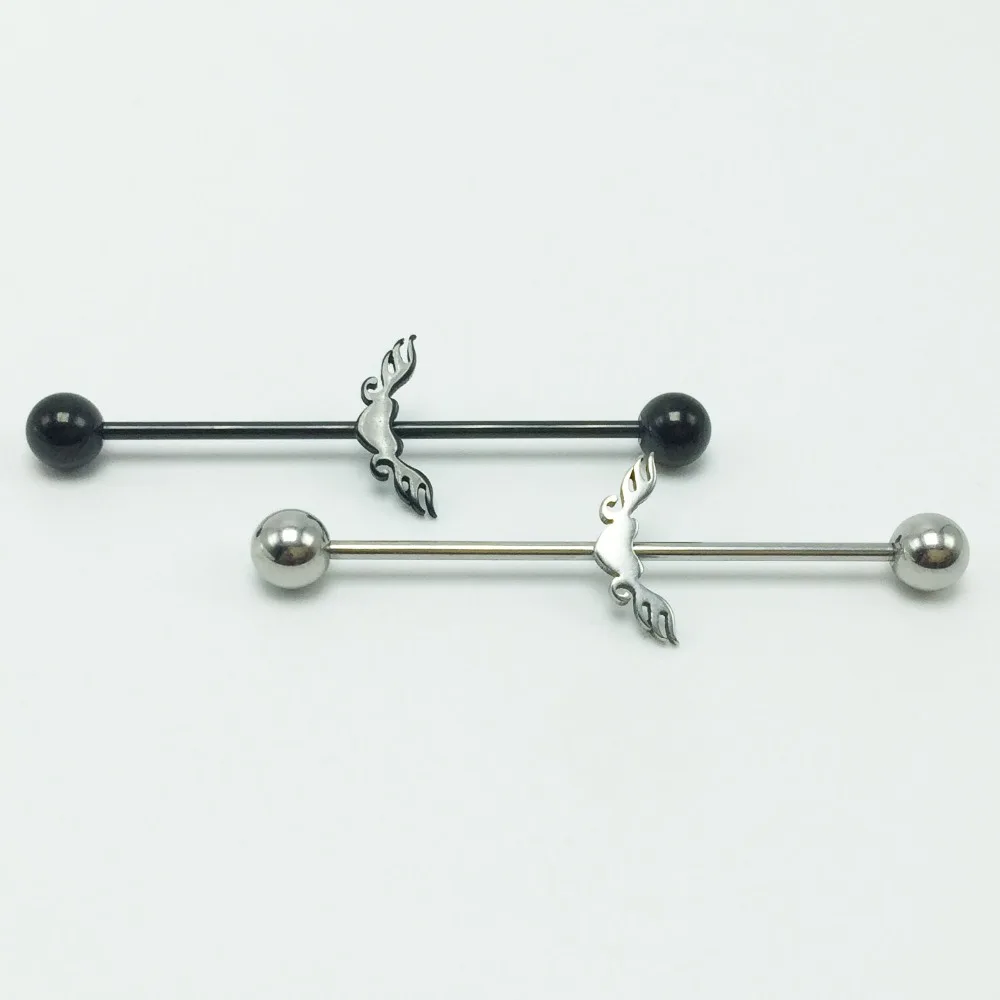 1 шт. Черный Серебряный Любовь тепла 16 г 35 мм Длинный штанга фабричного производства 316L украшения для ушного пирсинга из нержавеющей стали, противоаллергический