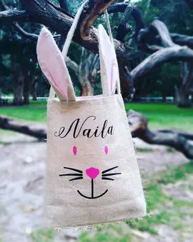 

50pieces/lot wholesale Personalized Burlap Easter Basket Hot sell Burlap Bunny Basket cute easter Storage Baskets