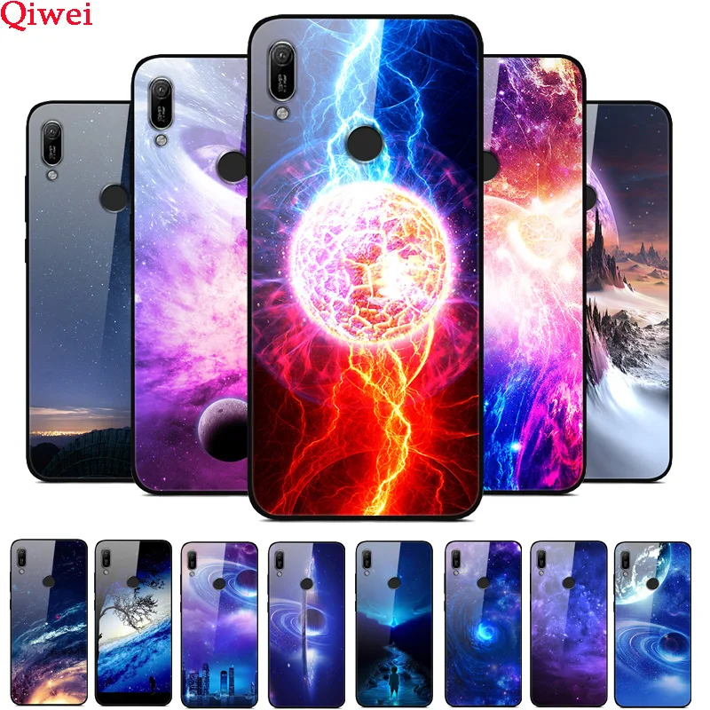 

For Huawei Y6 2019 Case Hard Tempered Glass Painted Back Bumper Cover For Huawei Y6 Prime Pro 2019 Y 6 2019 MRD-LX1 MRD-LX1F