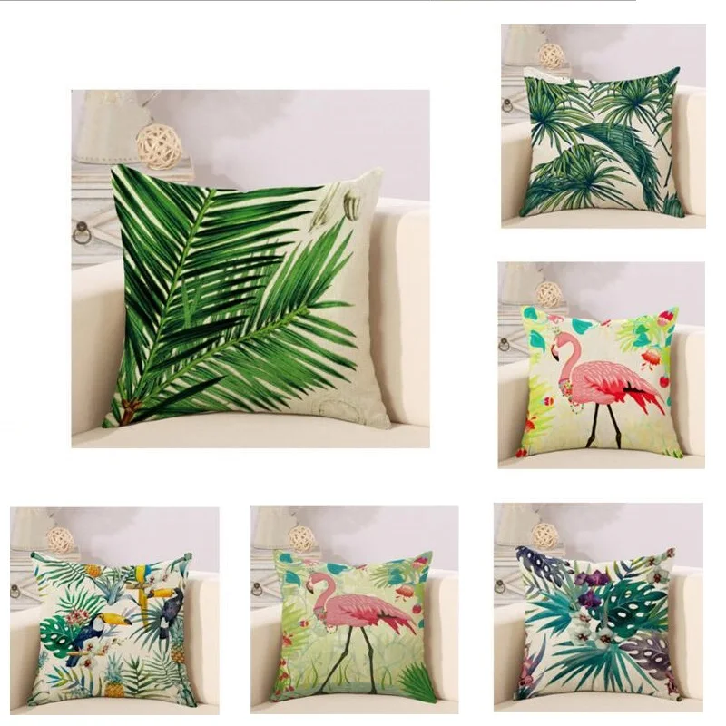 

7 Patterns Tropical Rainforest Leaves Africa Cotton Linen Hibiscus Flower Pillow Case Parrot chair/ Sofa Cushion Cover 45x45cm