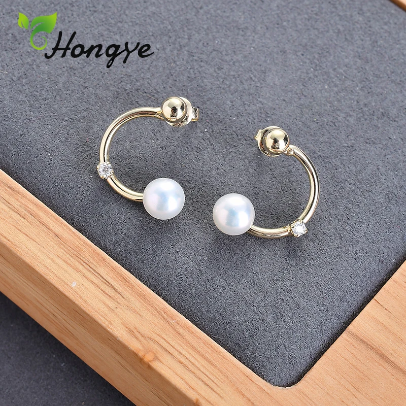 

Hongye Big Drop Earrings With Natural Pearls Designer Women C Shaped Gold Tone Dangler Zircon Insert Brinco Silver 925 Ear Jewel
