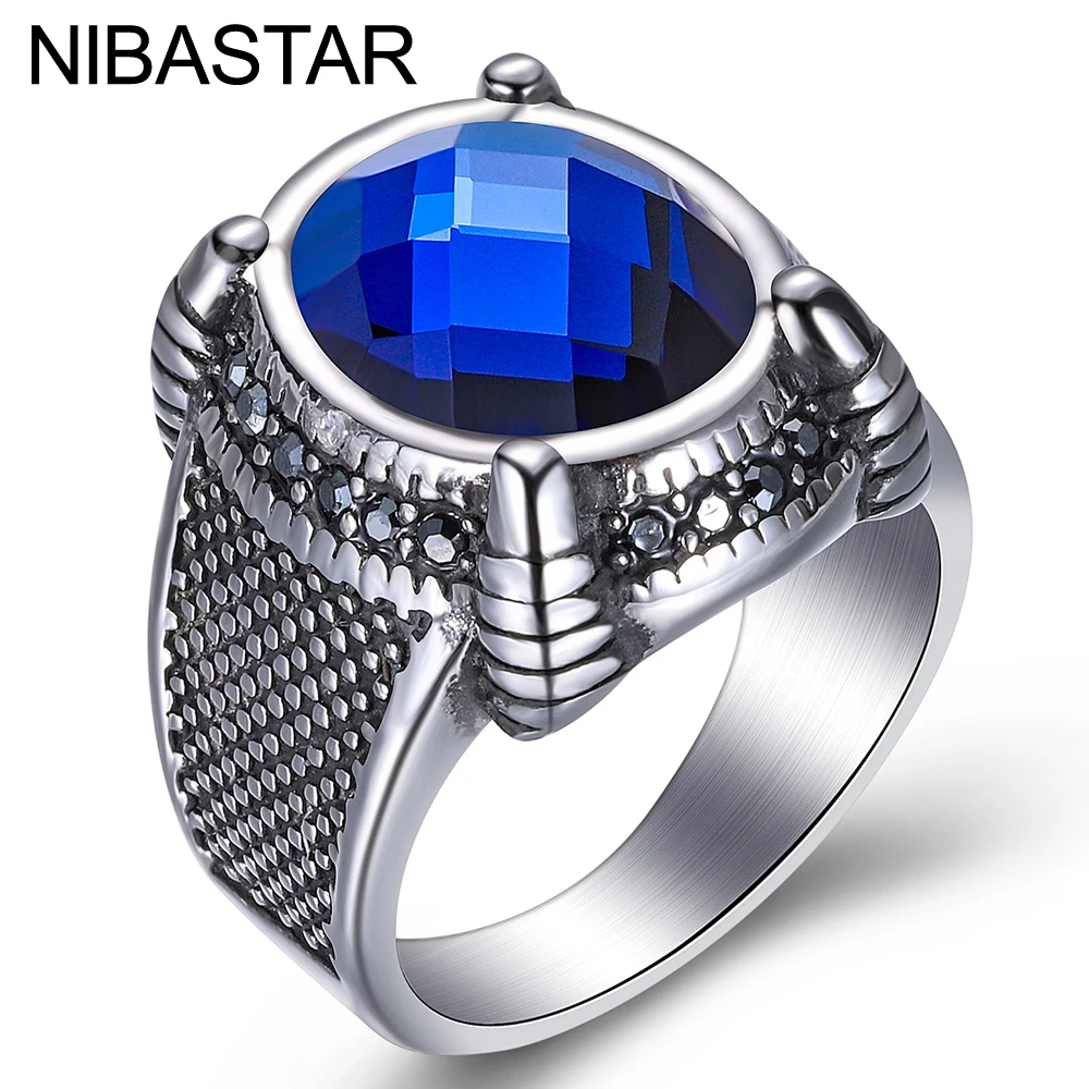 Персонализированные крутые мужские кольца с голубым камнем и кристаллами, обручальные кольца из нержавеющей стали для Мужчин, Ювелирные изделия 18 мм, широкие кольца, ювелирные изделия, Size7-12