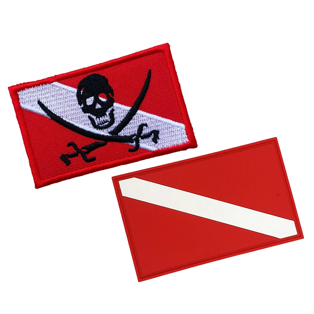 Scuba Dive Flag Embroidered Iron Sew On Patch + PVC Diver Flag Patch Badge Accessories for Scuba Diving Snorkeling Free Diving