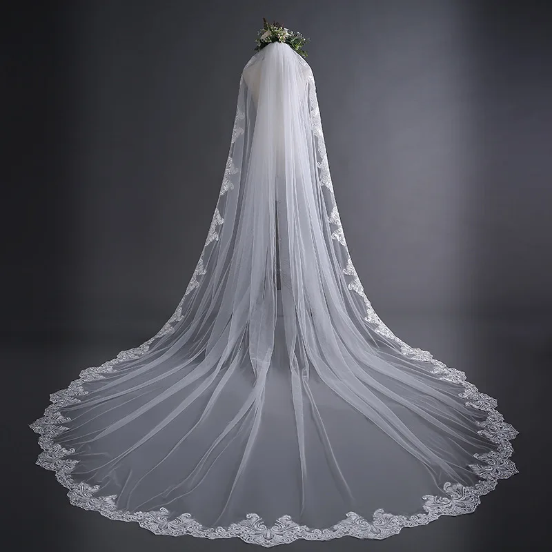 3M One Layer Lace Edge Cathedral Wedding Veil Long Bridal Veil Cheap Wedding Accessories Veu de Noiva