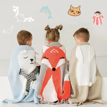 

Bear/Fox/Rabbit Cute Baby Blanket Throws Sofa/Bed/Plane Travel Plaids Wool Thread Blanket Child Cartoon Animal Weaving Blankets